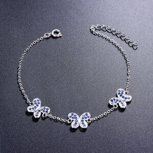 NWOT Pretty Dainty Blue Butterfly Bracelet in 925 sterling silver with CZ